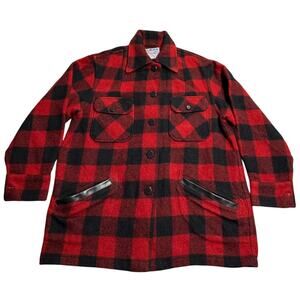 VTG Cockatoo Wool Plaid Hunting Jacket Buffalo Check Button Mens Small Red Black
